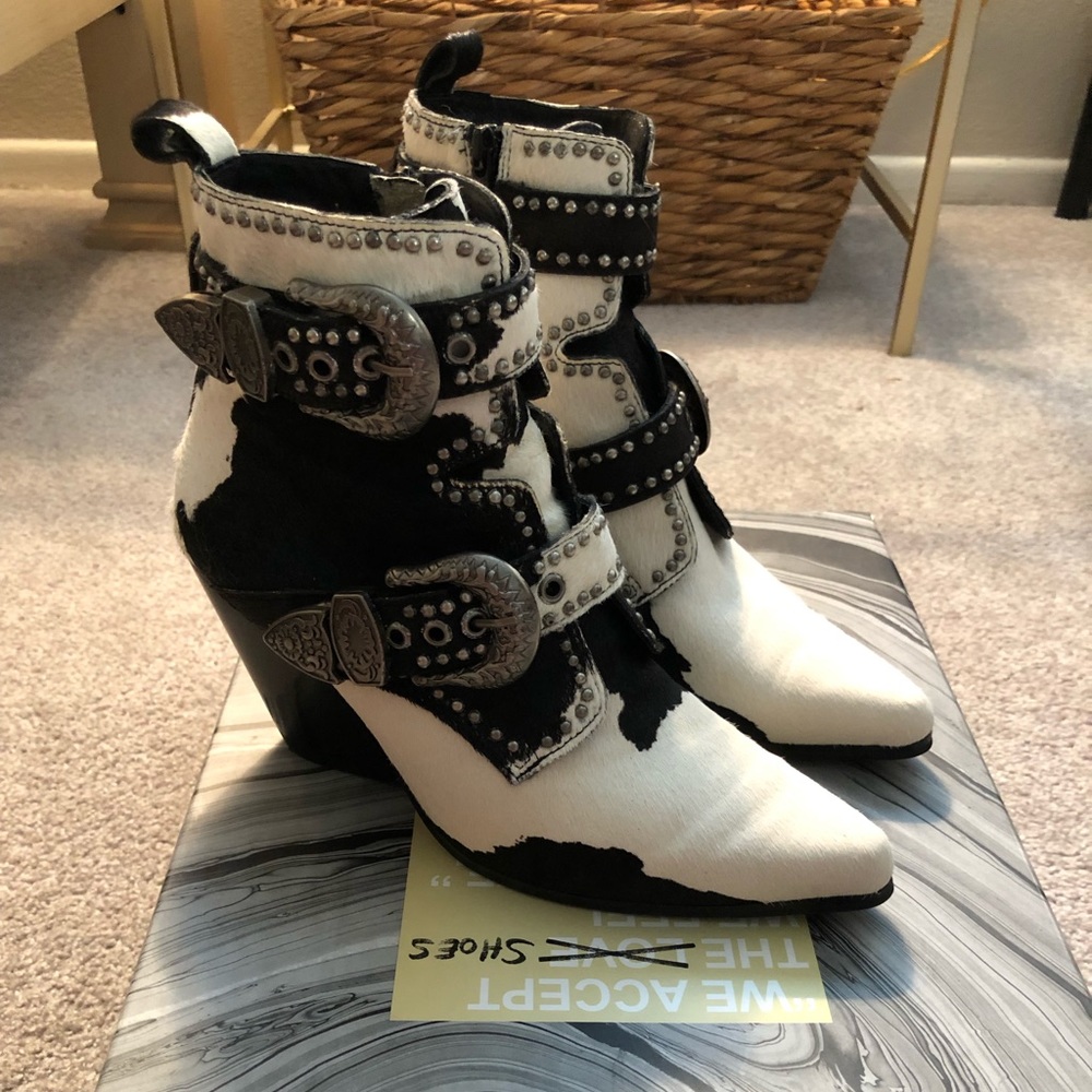 Jeffrey Campbell cow print boots